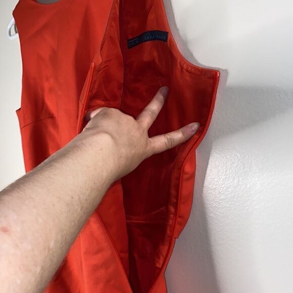 Zara Basic Red Orange Open  Back Sheath Dress (Size Small) - Picture 7 of 11